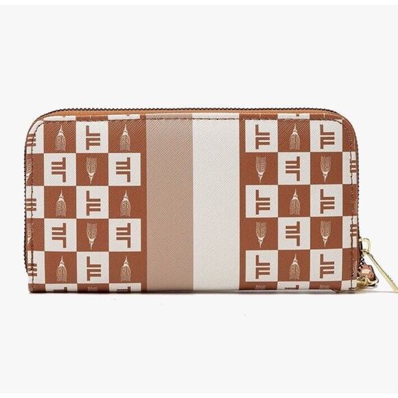 London Fog Women’s Camel Adalia Signature Zip Around Wallet Logo Card Slots NEW - Picture 3 of 8